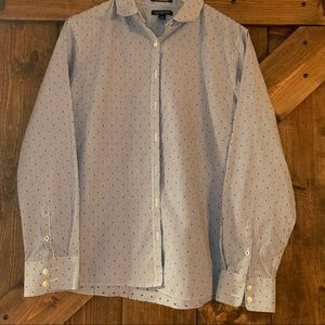 LANDS’ END Ladies Navy Dot Supima No Iron Button-down Shirt